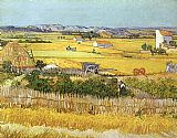 Famous Background Paintings - Harvest at La Crau_ with Montmaiour in the Background